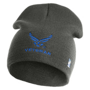 US Air Force Wing with Veteran Symbol Embroidered 8" Short Beanie - Charcoal OSFM