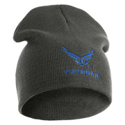 US Air Force Wing with Veteran Symbol Embroidered 8" Short Beanie - Charcoal OSFM