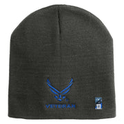 US Air Force Wing with Veteran Symbol Embroidered 8" Short Beanie - Charcoal OSFM