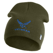 US Air Force Wing with Veteran Symbol Embroidered 8" Short Beanie - Olive OSFM