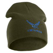 US Air Force Wing with Veteran Symbol Embroidered 8" Short Beanie - Olive OSFM
