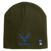 US Air Force Wing with Veteran Symbol Embroidered 8" Short Beanie - Olive OSFM