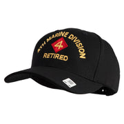 4th Marine Division Retired Embroidered 6 Panel Structured Cotton Twill Cap Made in USA - Black OSFM