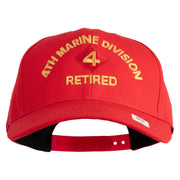 4th Marine Division Retired Embroidered 6 Panel Structured Cotton Twill Cap Made in USA - Red OSFM