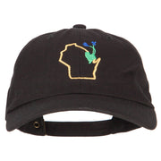 Wisconsin Wood Violet with Map Embroidered Unstructured Washed Cap