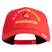U.S. Marine Corps 4th Marine Division Embroidered 6 Panel Structured Cotton Twill Cap Made in USA - Red OSFM