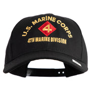U.S. Marine Corps 4th Marine Division Embroidered 6 Panel Structured Cotton Twill Cap Made in USA - Black OSFM