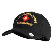 U.S. Marine Corps 4th Marine Division Embroidered 6 Panel Structured Cotton Twill Cap Made in USA - Black OSFM