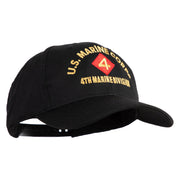 U.S. Marine Corps 4th Marine Division Embroidered 6 Panel Structured Cotton Twill Cap Made in USA - Black OSFM