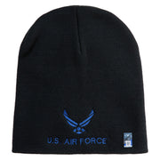 US Air Force with Wing Symbol Embroidered 8" Short Beanie - Black OSFM