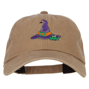 Witch Hat and Frog Embroidered Unstructured Cotton Cap