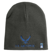 US Air Force with Wing Symbol Embroidered 8" Short Beanie - Charcoal OSFM