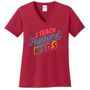 I Teach Awesome Kids Phrase Cotton V-Neck Graphic Shirt