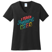 I Teach Awesome Kids Phrase Cotton V-Neck Graphic Shirt