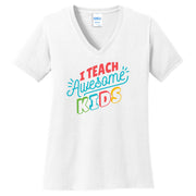 I Teach Awesome Kids Phrase Cotton V-Neck Graphic Shirt