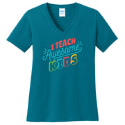 I Teach Awesome Kids Phrase Cotton V-Neck Graphic Shirt