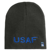 USAF Blue Letter Symbol Embroidered 8" Short Beanie - Charcoal OSFM
