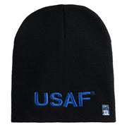 USAF Blue Letter Symbol Embroidered 8" Short Beanie - Black OSFM