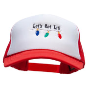 Let's Get Lit Embroidered Foam Panel Mesh Snapback - White-Red OSFM