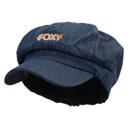 Foxy Embroidered Cotton Elastic Newsboy Cap - Dk-Denim OSFM