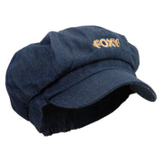 Foxy Embroidered Cotton Elastic Newsboy Cap - Dk-Denim OSFM