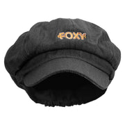 Foxy Embroidered Cotton Elastic Newsboy Cap - Black OSFM