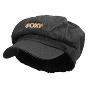 Foxy Embroidered Cotton Elastic Newsboy Cap - Black OSFM