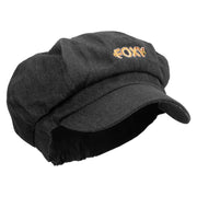 Foxy Embroidered Cotton Elastic Newsboy Cap - Black OSFM