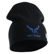 US Air Force Wing with Retired Symbol Embroidered 8" Short Beanie - Black OSFM