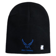 US Air Force Wing with Retired Symbol Embroidered 8" Short Beanie - Black OSFM