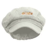 Foxy Embroidered Cotton Elastic Newsboy Cap - White OSFM