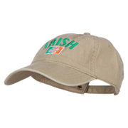 Wording of Irish and Ireland Shamrock Flag Embroidered Washed Cotton Cap