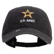 Licensed Star US Army Embroidered Washed Solid Pigment Dyed Cotton Twill Brass Buckle Cap - Black OSFM