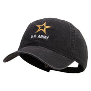 Licensed Star US Army Embroidered Washed Solid Pigment Dyed Cotton Twill Brass Buckle Cap - Black OSFM