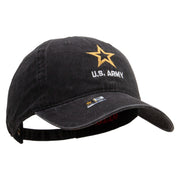 Licensed Star US Army Embroidered Washed Solid Pigment Dyed Cotton Twill Brass Buckle Cap - Black OSFM