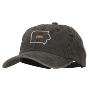 Iowa with Map Outline Embroidered Washed Cotton Twill Cap