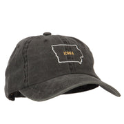 Iowa with Map Outline Embroidered Washed Cotton Twill Cap