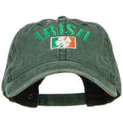 Wording of Irish and Ireland Shamrock Flag Embroidered Washed Cotton Cap