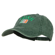 Wording of Irish and Ireland Shamrock Flag Embroidered Washed Cotton Cap