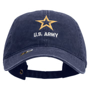 Licensed Star US Army Embroidered Washed Solid Pigment Dyed Cotton Twill Brass Buckle Cap - Navy OSFM