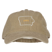 Iowa with Map Outline Embroidered Washed Cotton Twill Cap