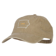 Iowa with Map Outline Embroidered Washed Cotton Twill Cap