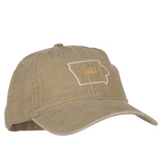 Iowa with Map Outline Embroidered Washed Cotton Twill Cap