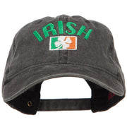 Wording of Irish and Ireland Shamrock Flag Embroidered Washed Cotton Cap