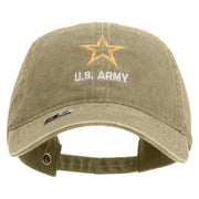 Licensed Star US Army Embroidered Washed Solid Pigment Dyed Cotton Twill Brass Buckle Cap - Khaki OSFM