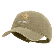 Licensed Star US Army Embroidered Washed Solid Pigment Dyed Cotton Twill Brass Buckle Cap - Khaki OSFM