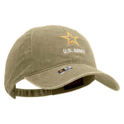 Licensed Star US Army Embroidered Washed Solid Pigment Dyed Cotton Twill Brass Buckle Cap - Khaki OSFM