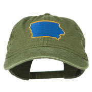 Iowa State Map Embroidered Washed Cap