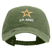 Licensed Star US Army Embroidered Washed Solid Pigment Dyed Cotton Twill Brass Buckle Cap - Olive OSFM