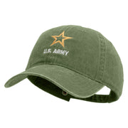 Licensed Star US Army Embroidered Washed Solid Pigment Dyed Cotton Twill Brass Buckle Cap - Olive OSFM